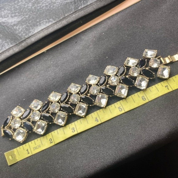 J. Crew Black and Clear Rhinestone Bracelet Gold Tone Fashion Statement - Picture 13 of 13